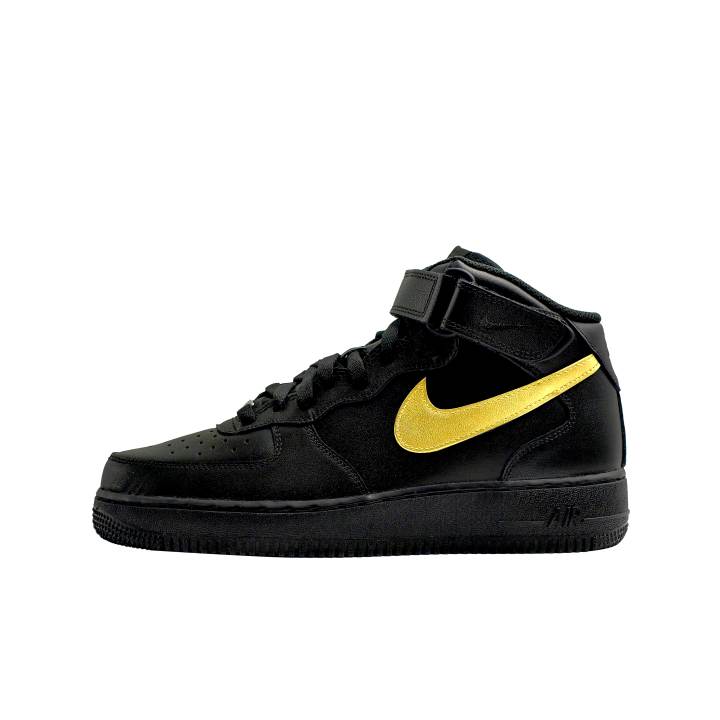 Nike Nike Air Force 1 Breathable Abrasion Resistant Slip Resistant Mid top Skateboard Shoes Unisex Black Gold
