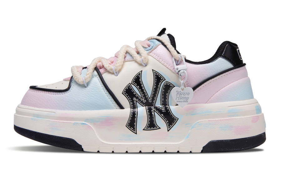 MLB Chunky Liner Pink Blue Floss Abrasion Resistant Low top Skateboard Shoes Unisex Blue Pink