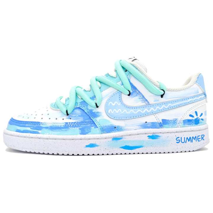 Nike Nike Court Vision 1 Low Midsummer Sea Slip Resistant Abrasion Resistant Low top Skateboard Shoes Women's White Blue