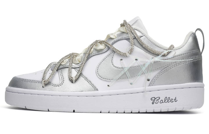 Nike Nike Court Borough Slip Resistant Cushioning Abrasion Resistant Low top Skateboard Shoes GS Silver
