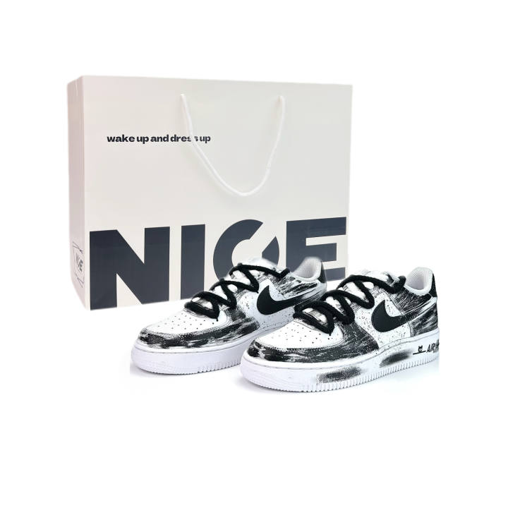 Nike Nike Air Force 1 Ink Dyed First Snow Cushioning Abrasion Resistant Low top Skateboard Shoes Unisex Black White