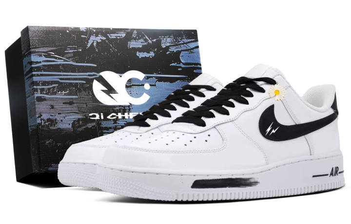 Nike Nike Air Force 1 Little Daisy Gift Box Leather Abrasion Resistant Low top Skateboard Shoes Unisex Black White