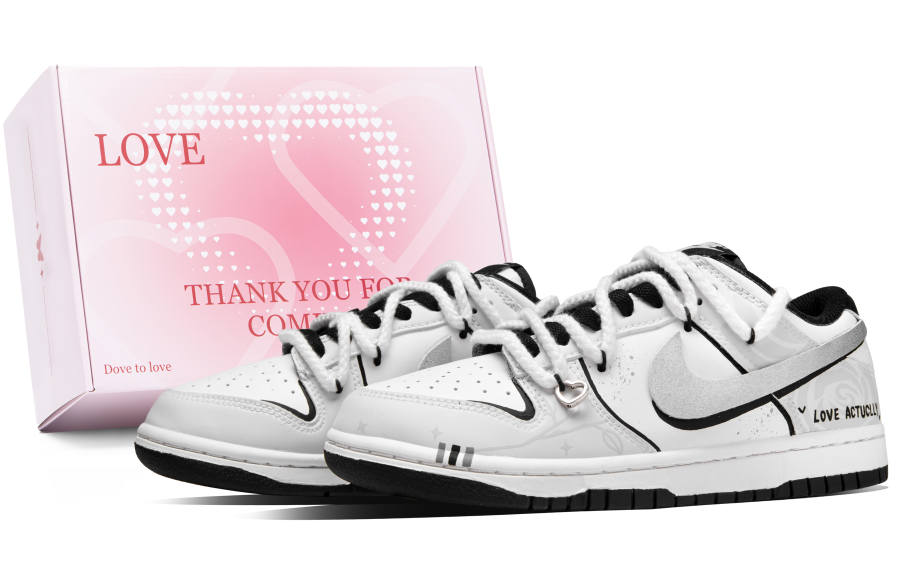 Nike Nike Dunk Simple Love Box Synthetic Leather Abrasion Resistant Low top Skateboard Shoes Unisex White Silver