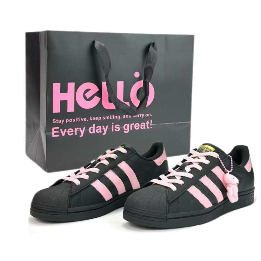 Adidas Originals SUPERSTAR Spring Summer Fashion Lightweight Breathable Low top Skateboard Shoes Unisex Black Pink