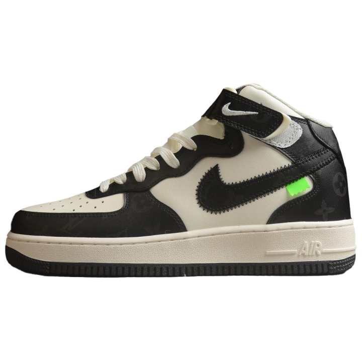 Nike Nike Air Force 1 Slip Resistant Abrasion Resistant Mid top Skateboard Shoes Unisex Beige Black