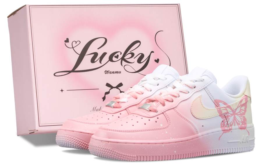 Nike Nike Air Force 1 Pink Butterfly Love Words Slip Resistant Abrasion Resistant Low top Skateboard Shoes Women's Pink