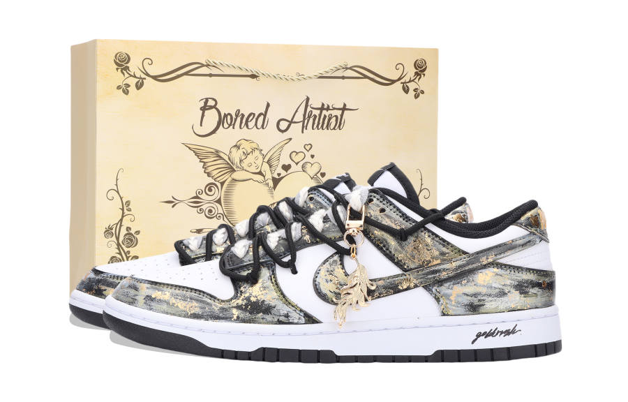 Nike Nike Dunk Gold Rush Abrasion Resistant Low top Skateboard Shoes Unisex Black White Gold