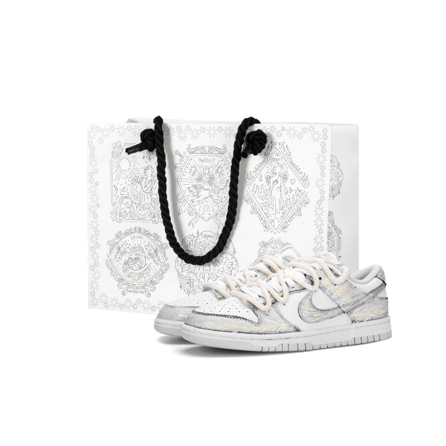 Nike Nike Dunk Misty Feather Shopping Bag Abrasion Resistant Low top Skateboard Shoes Unisex Gray Gold