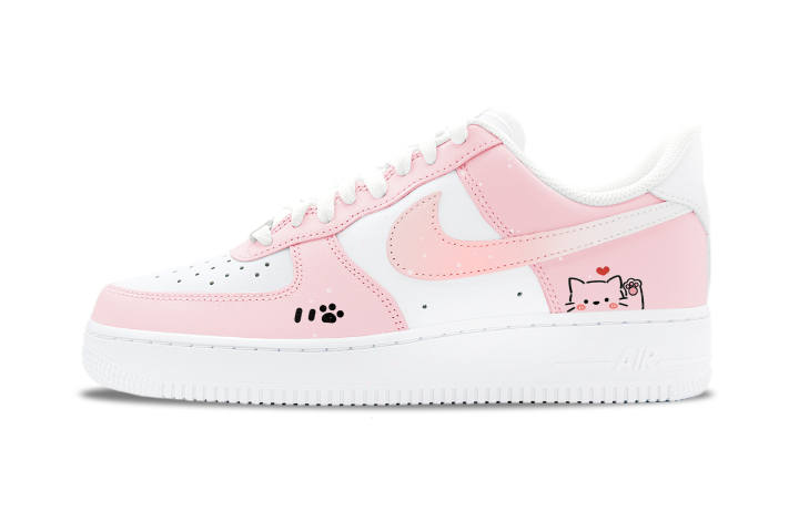 Nike Nike Air Force 1 Peach Soda Cat Abrasion Resistant Low top Skateboard Shoes Unisex Pink