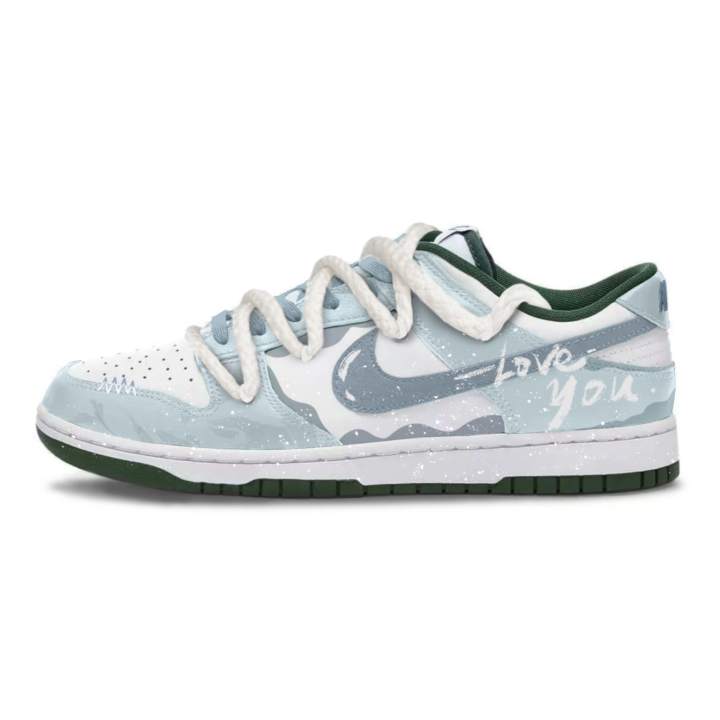 Nike Nike Dunk Light Blue Love White Slip Resistant Low top Skateboard Shoes Unisex White Blue