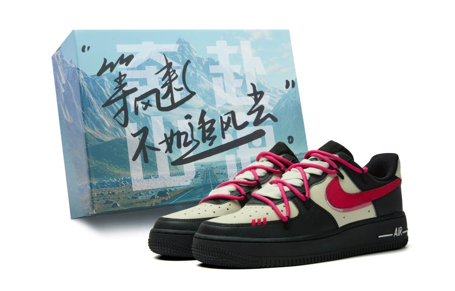 Nike Nike Air Force 1 Low top Skateboard Shoes Women's Black Beige Red