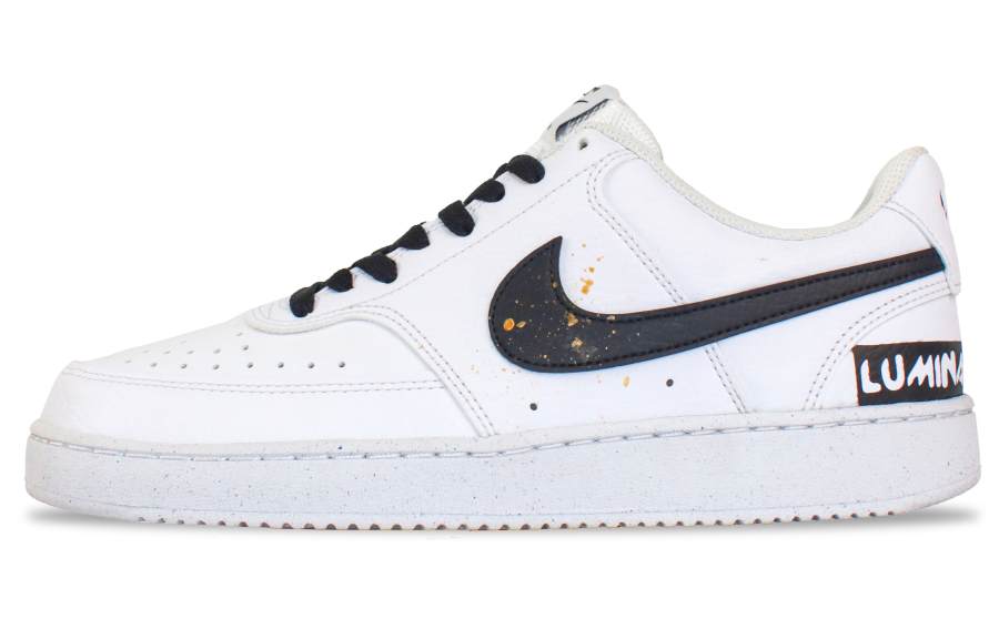 Nike Nike Court Vision 1 Sprinkled Gold Print Slip Resistant Abrasion Resistant Low top Skateboard Shoes Men's Black White
