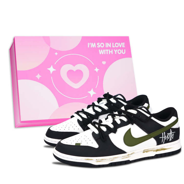 Nike Nike Dunk Black White, Letter American Style Pink Shoe Box Abrasion Resistant Abrasion Resistant Low top