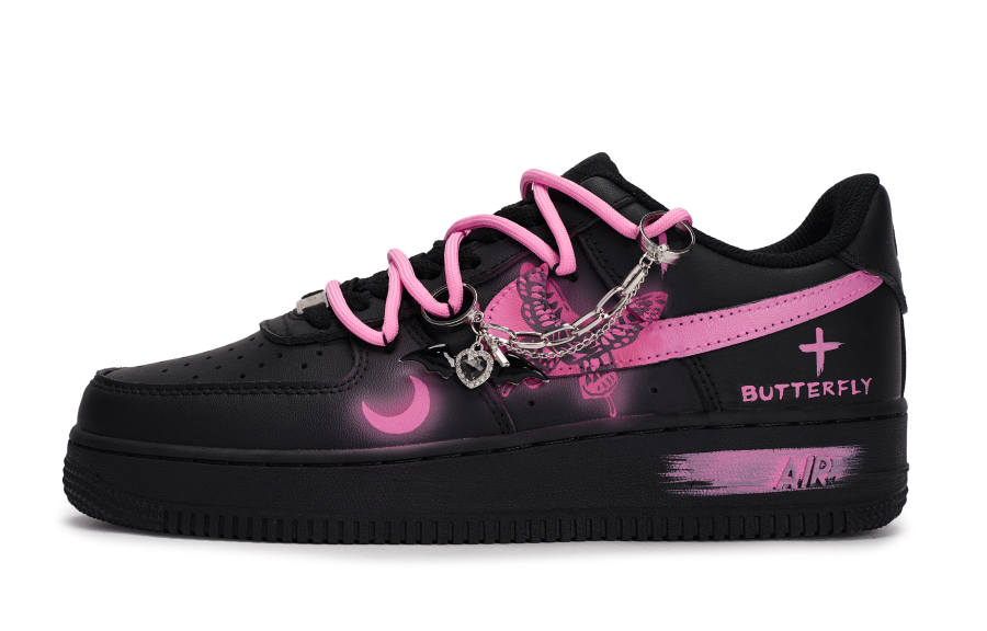 Nike Nike Air Force 1 07 Miracle Pen, Moon And Butterfly Abrasion Resistant Low top Skateboard Shoes Unisex Black Rose Red