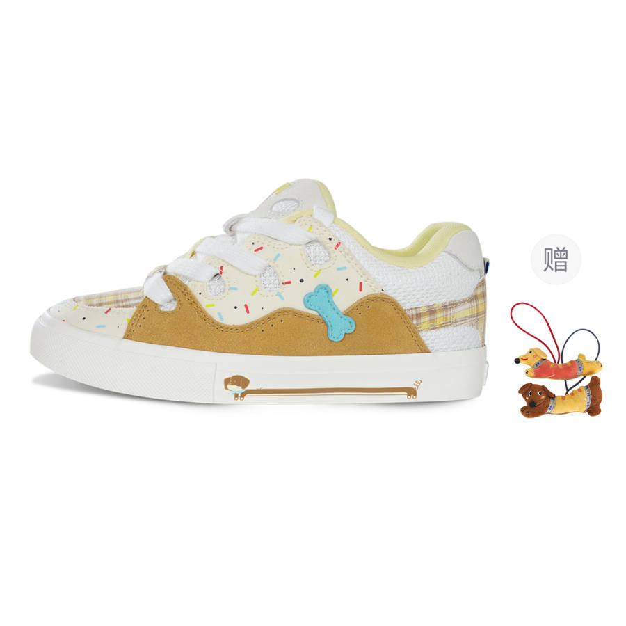 Ollieskate Abrasion Resistant Slip Resistant Low top Skateboard Shoes Unisex Beige Yellow