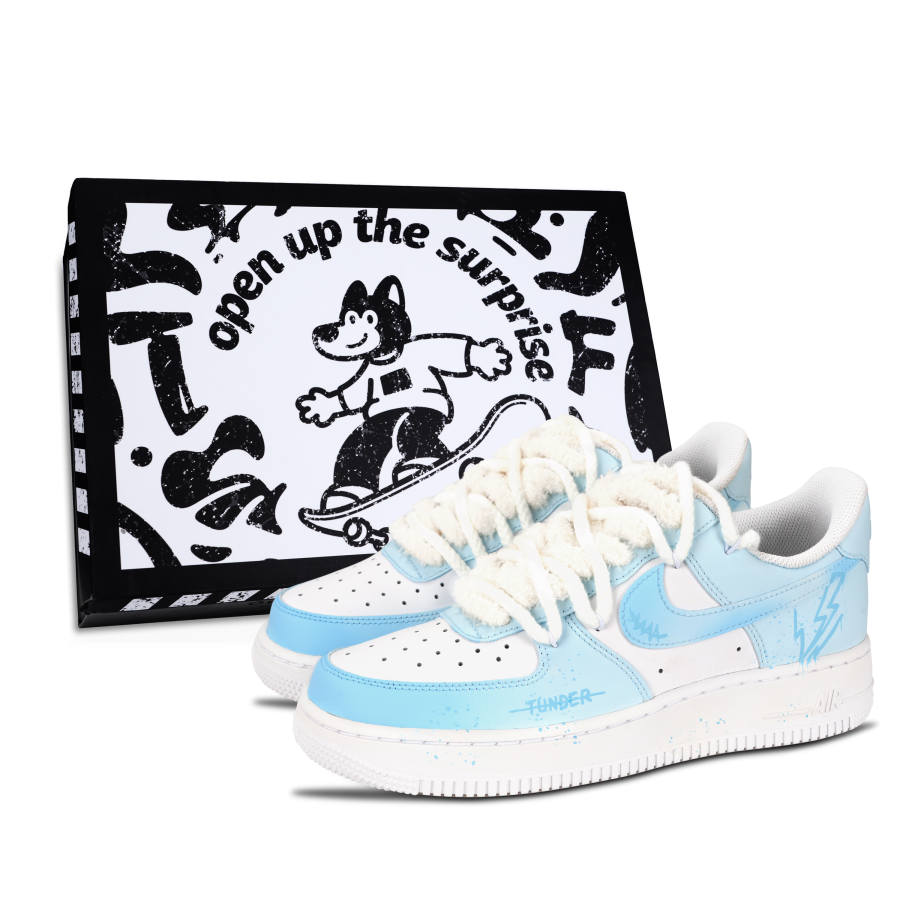 Nike Nike Air Force 1 Lightning And Thunder Abrasion Resistant Abrasion Resistant Low top Skateboard Shoes Unisex Blue