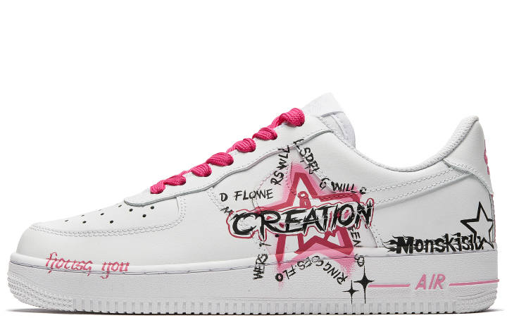 Nike Nike Air Force 1 Low DA VINCI Custom, Star Fortune Low top Skateboard Shoes Women's White Pink