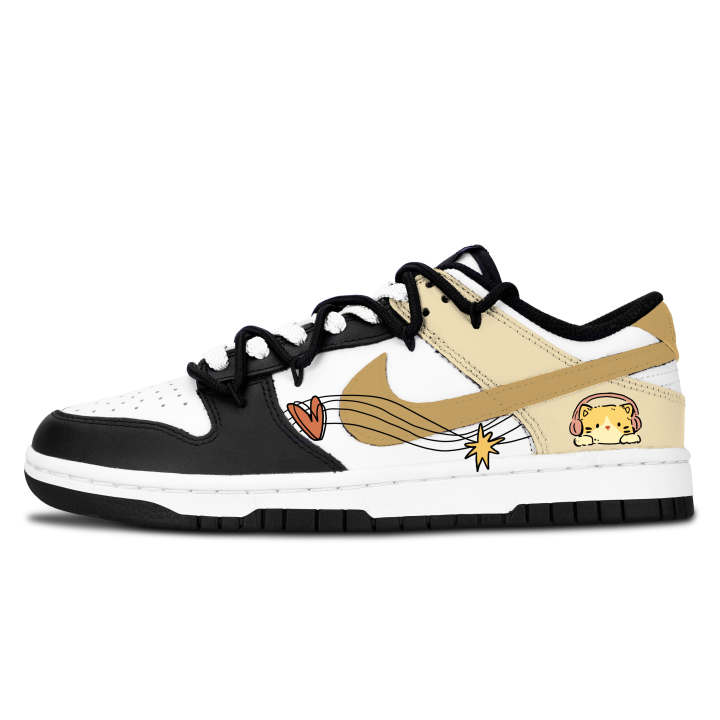 Nike Nike Dunk Black White, Starlight Cute Cat Abrasion Resistant Abrasion Resistant Low top Skateboard Shoes Unisex Yellow