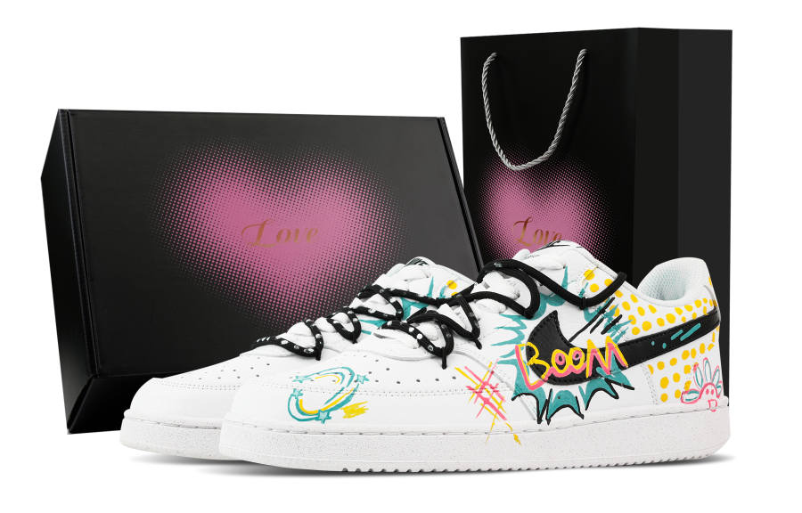 Nike Nike Court Vision 1 Pope Arts, Heart Box Abrasion Resistant Low top Skateboard Shoes Men's White Yellow Cyan