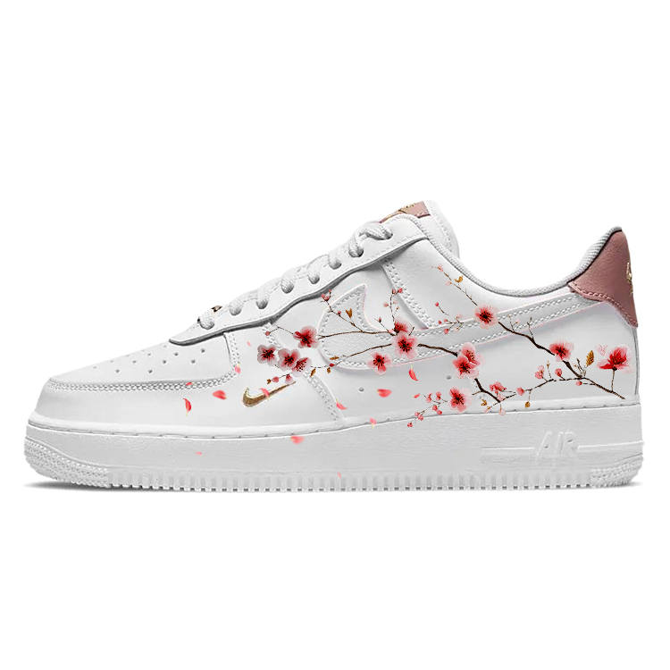 Nike Nike Air Force 1 Flower Language Pieces Slip Resistant Low top Skateboard Shoes Women's White Pink