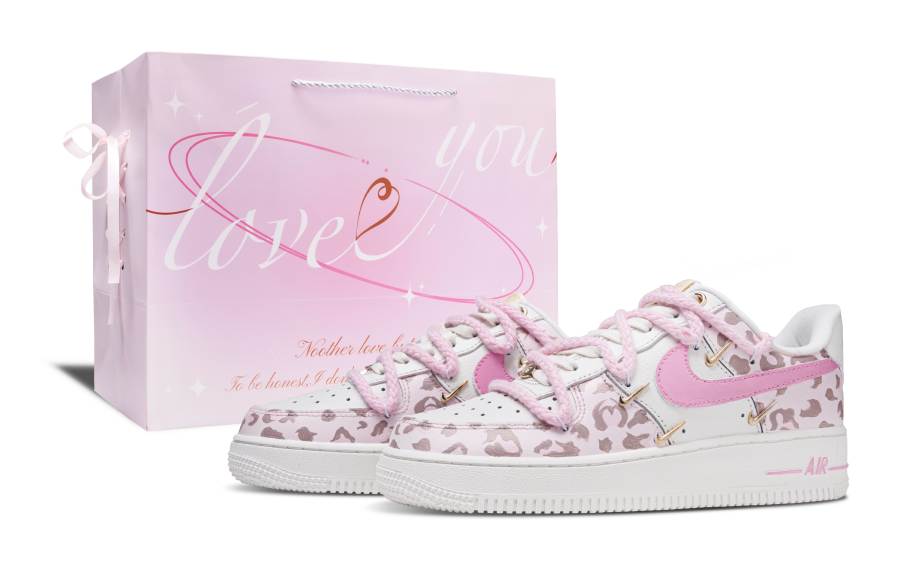 Nike Nike Air Force 1 Pink Leopard Leather Abrasion Resistant Low top Skateboard Shoes Women's Pink