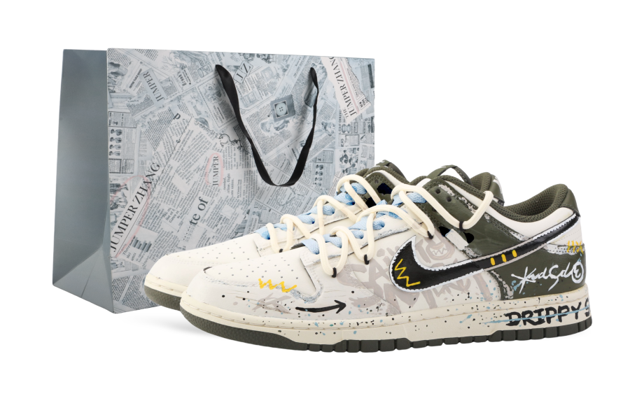 Nike Nike Dunk Drippy Street Club Abrasion Resistant Abrasion Resistant Low top Skateboard Shoes Unisex Beige Green