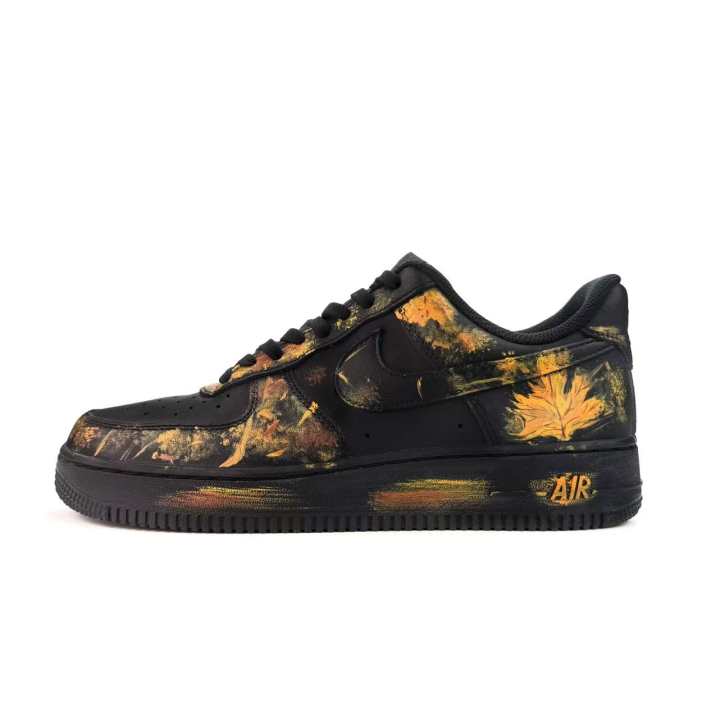 Nike Nike Air Force 1 Black Gold Maple Abrasion Resistant Breathable Low top Skateboard Shoes Unisex Black