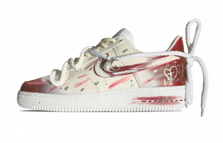 Nike Nike Air Force 1 Cinnabar Memory Wear resistant And Lightweight Low top Skateboard Shoes Women's Beige White Red
