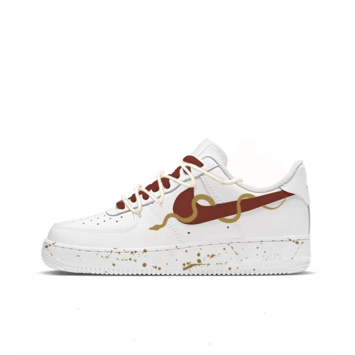 Nike Nike Air Force 1 Red Snake Deconstruction Slip Resistant Slip Resistant Low top Skateboard Shoes Women's White Gold Red