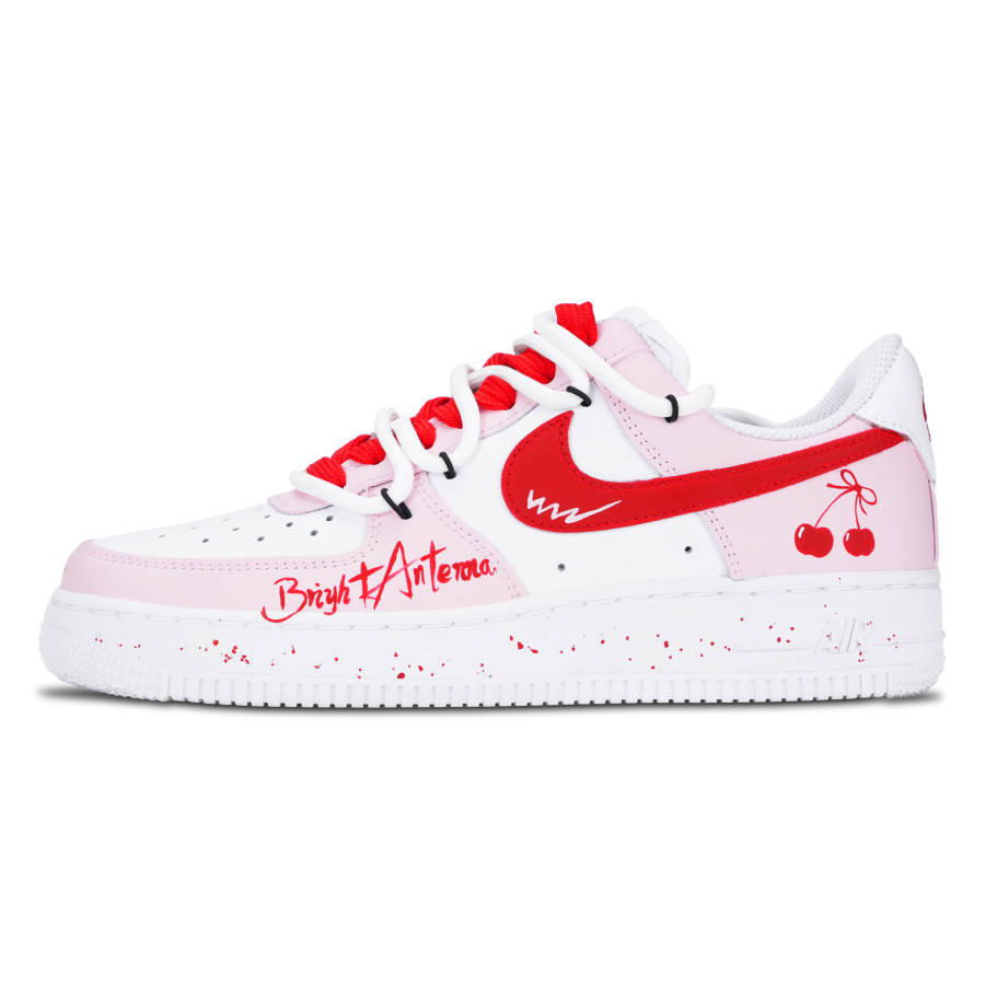 Nike Nike Air Force 1 Red Cherry Abrasion Resistant Abrasion Resistant Low top Skateboard Shoes Women's Pink White