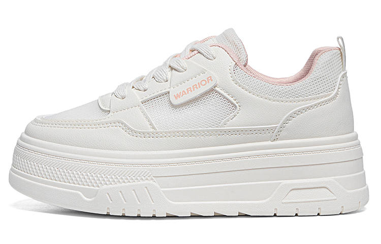 Warrior Students Platform White Sneakers Lightweight And Breathable Low top Skateboard Shoes Women's Beige Pink
