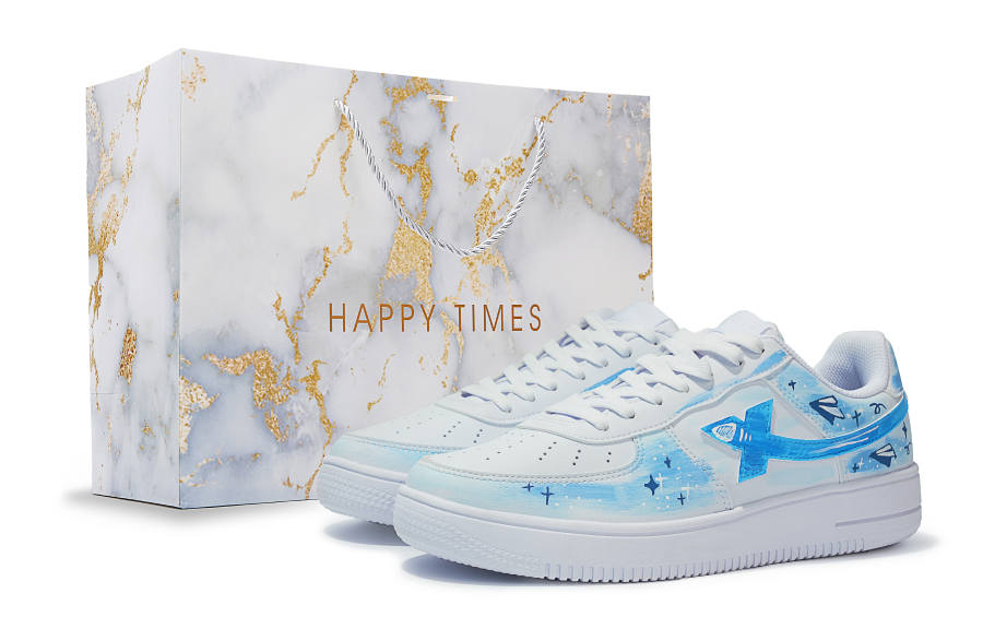 XTEP Air Force 1 Synthetic Leather Abrasion Resistant Cushioning Low top Skateboard Shoes Men's White Blue