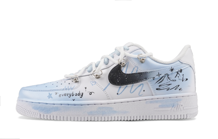 Nike Nike Air Force 1 Slip Resistant Abrasion Resistant Low top Skateboard Shoes Unisex Blue White