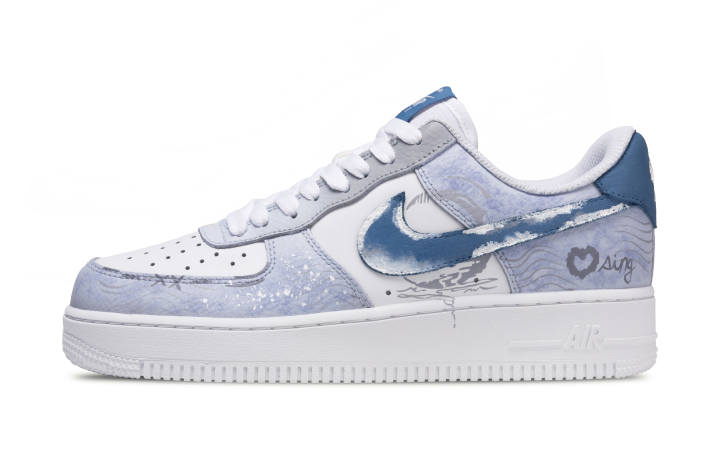 Nike Nike Air Force 1 Interstellar Galaxy Abrasion Resistant Abrasion Resistant Low top Skateboard Shoes Men's White Blue