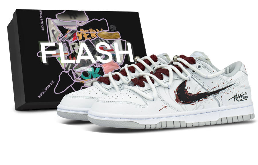 Nike Nike Dunk Flower Spirit, Box Included Leather Slip Resistant Low top Skateboard Shoes Unisex Gray White