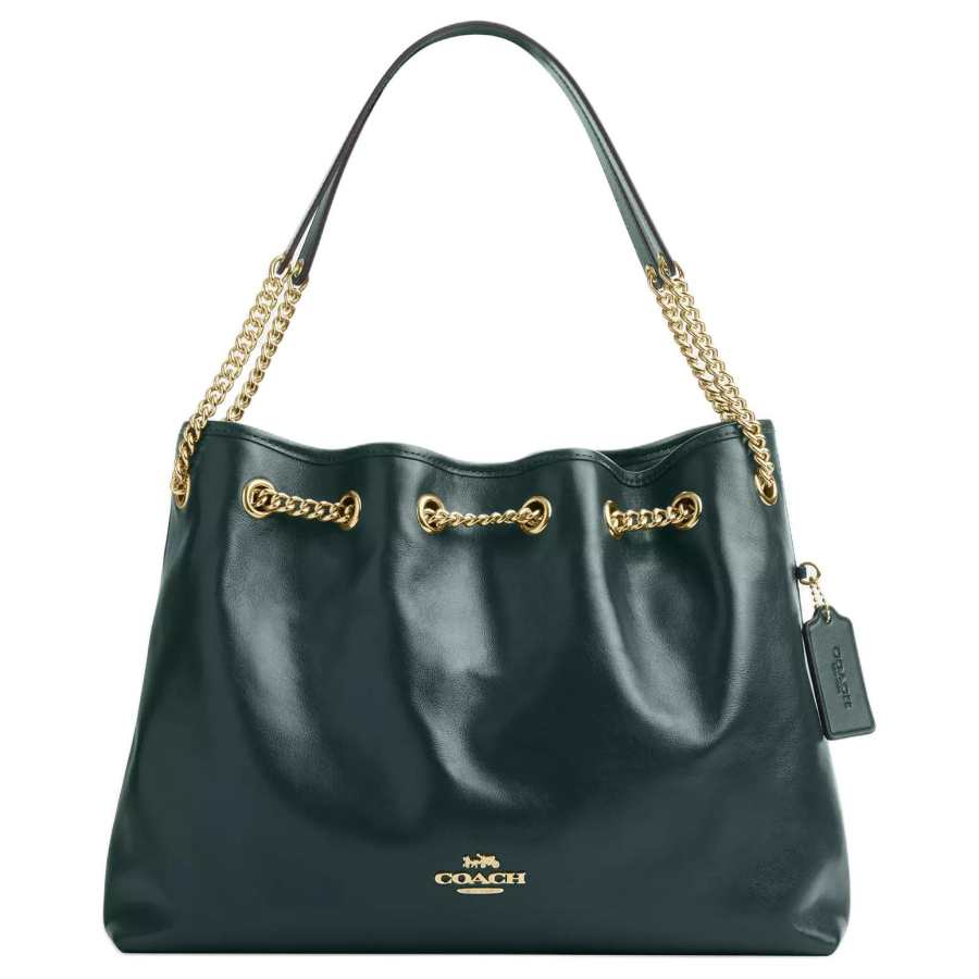 COACH Cow Leather Tote Bag, Shoulder Bag Large Women's Dark Blue Green