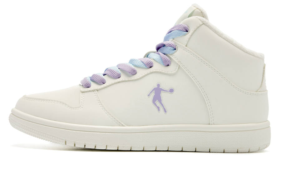 QIAODAN Double Shoelace Coverage Lightweight Height Increasing High top Skateboard Shoes Women's White Purple