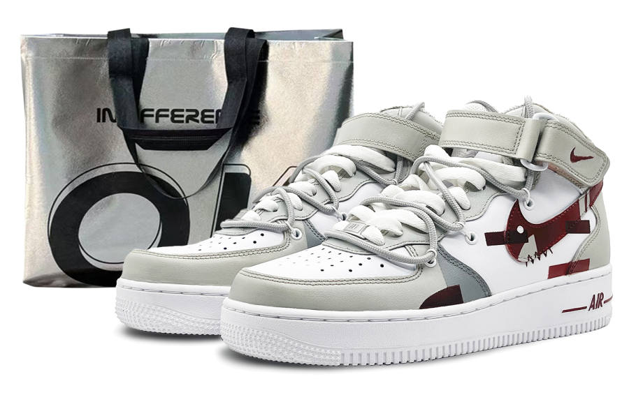 Nike Nike Air Force 1 Slip Resistant Abrasion Resistant High top Skateboard Shoes Women's Gray Red