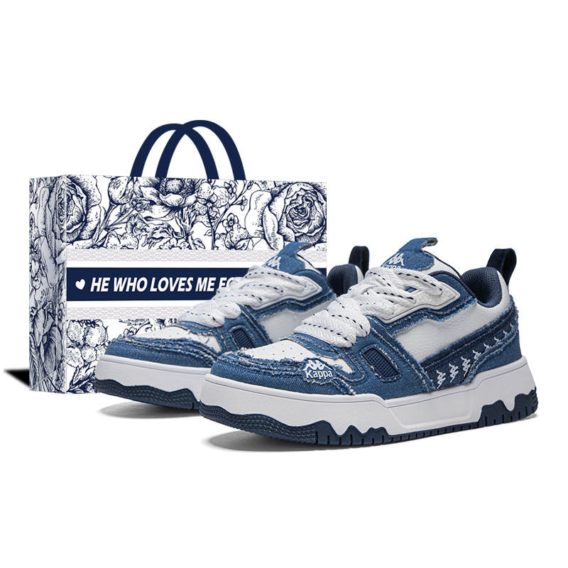 Kappa Slip Resistant, Abrasion Resistant, Height Increasing Low top Skateboard Shoes Unisex White Blue