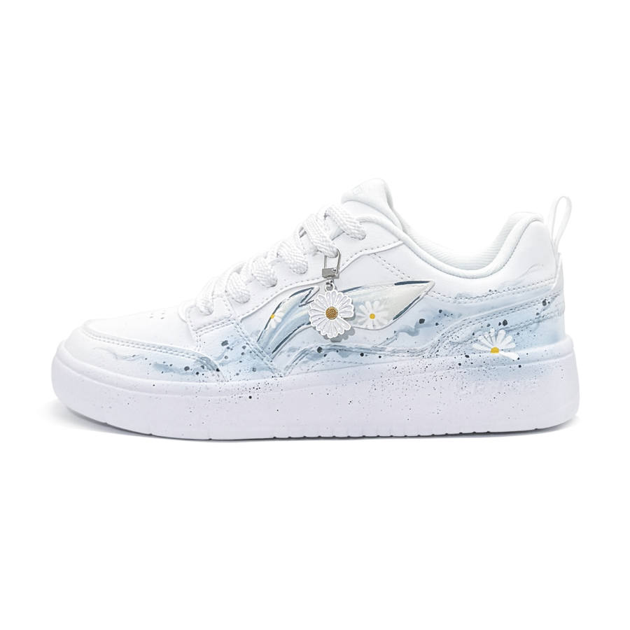 Li-Ning Li Ning Sycee Abrasion Resistant Height Increasing Low top Skateboard Shoes Women's White Blue