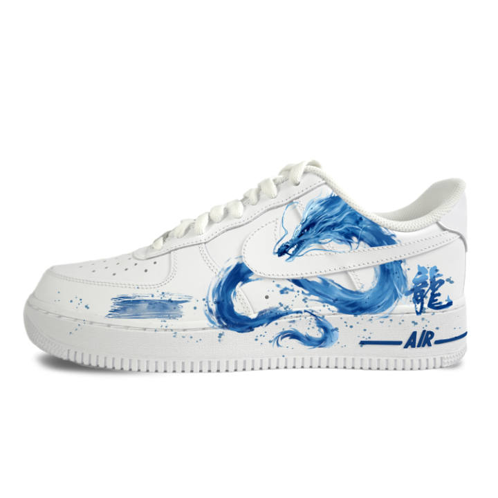 Nike Nike Air Force 1 Abrasion Resistant Slip Resistant Low top Skateboard Shoes Unisex White Blue