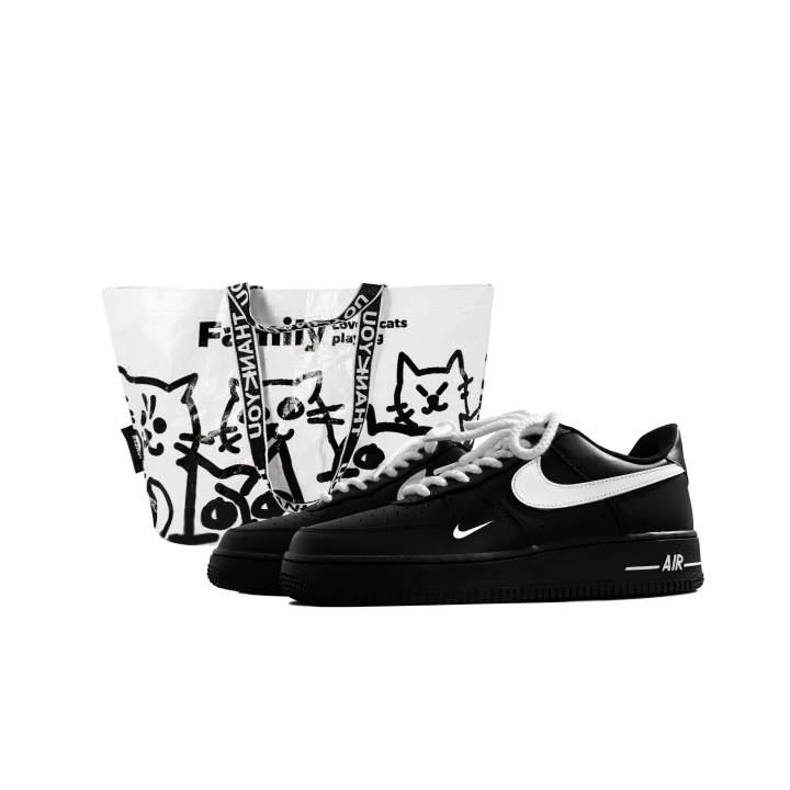 Nike Nike Air Force 1 Slip Resistant Abrasion Resistant Low top Skateboard Shoes Unisex Black White