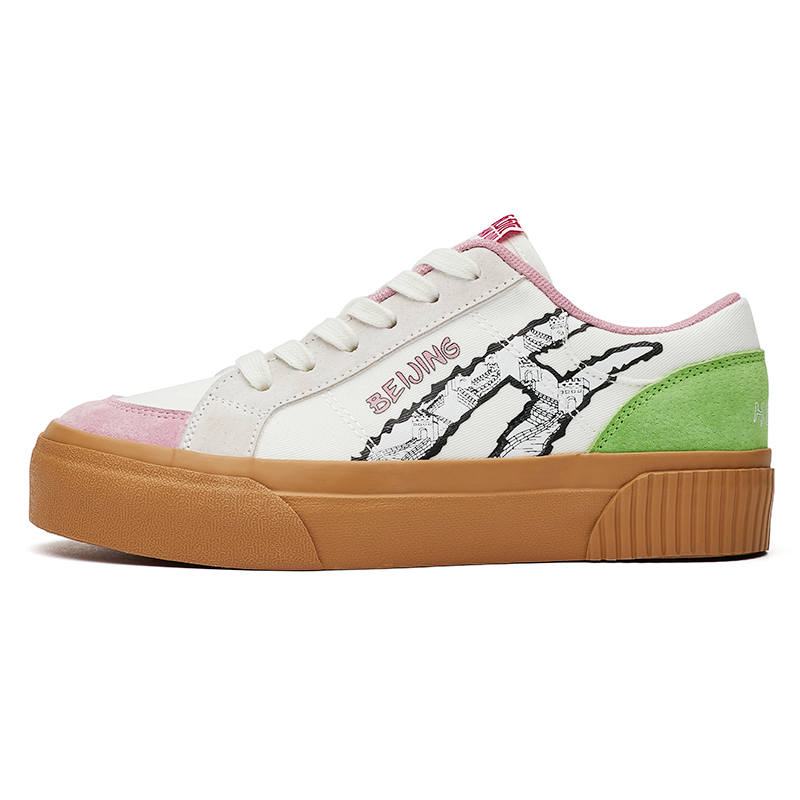BAINIANHUANQIU Slip Resistant Abrasion Resistant Low top Skateboard Shoes Women's White Pink