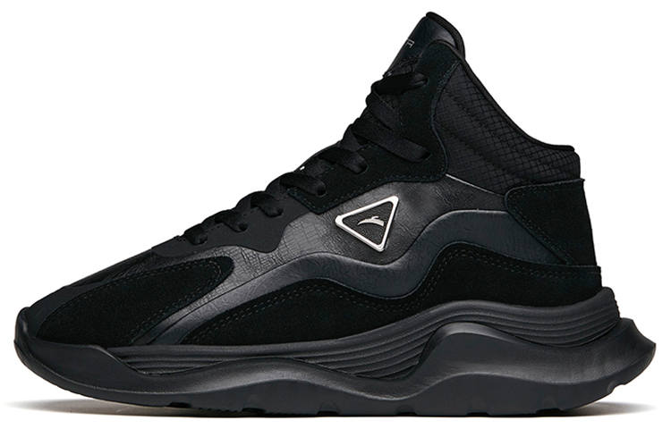 Anta Life Collection Synthetic Leather Slip Resistant Abrasion Resistant Mid top Skateboard Shoes Women's Black