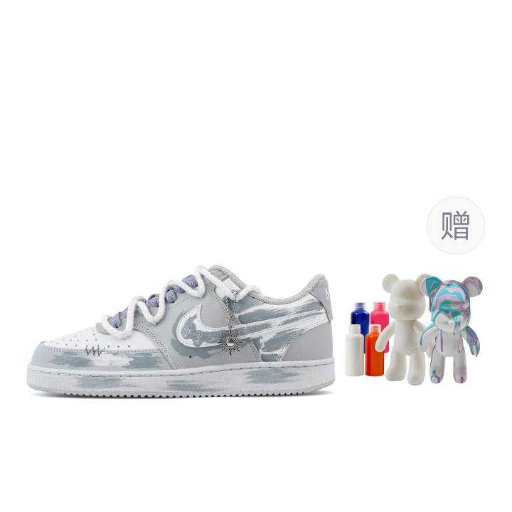 Nike Nike Court Vision 1 Smiley Face Flowing, Fluid Bear Abrasion Resistant Low top Skateboard Shoes Men's Light Gray