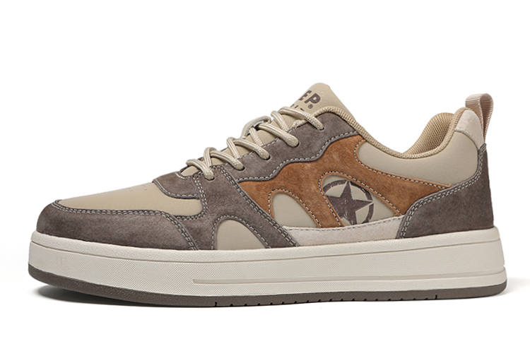 JEEP SPIRIT Lightweight Abrasion Resistant Low top Skateboard Shoes Men's Beige Brown