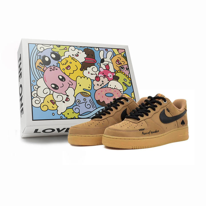 Nike Nike Air Force 1 Slip Resistant Abrasion Resistant Low top Skateboard Shoes Unisex Black Brown