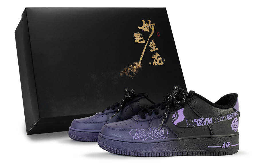 Nike Nike Air Force 1 Ink Blossoms, Purple Rose Love Abrasion Resistant Low top Skateboard Shoes Unisex Purple Black
