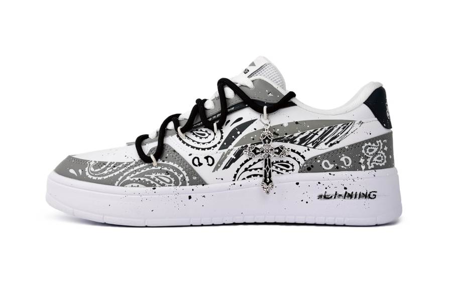 Li-Ning Li Ning Slip Resistant, Abrasion Resistant, Breathable Low top Skateboard Shoes Men's Gray White