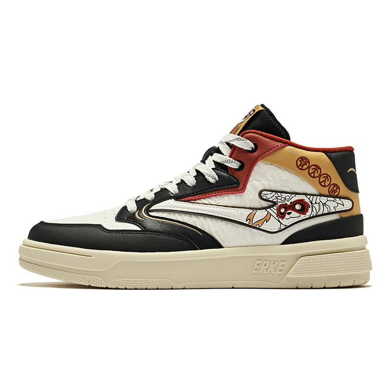 Erke Skateboard Shoes Men's High Top Microcrystal White Jet Black Desert Yellow